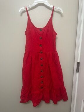 Japna Red Button-Front Mini Sundress